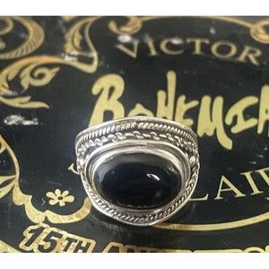 925 Sterling Silver Natural Black Onyx Gemstone Ring Size 6.5.    6.9 Grams